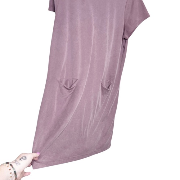 Sigrid Olsen Women's Dusty Rose Short Sleeve Crewneck Side Pocket Shirt Dress - Picture 5 of 16